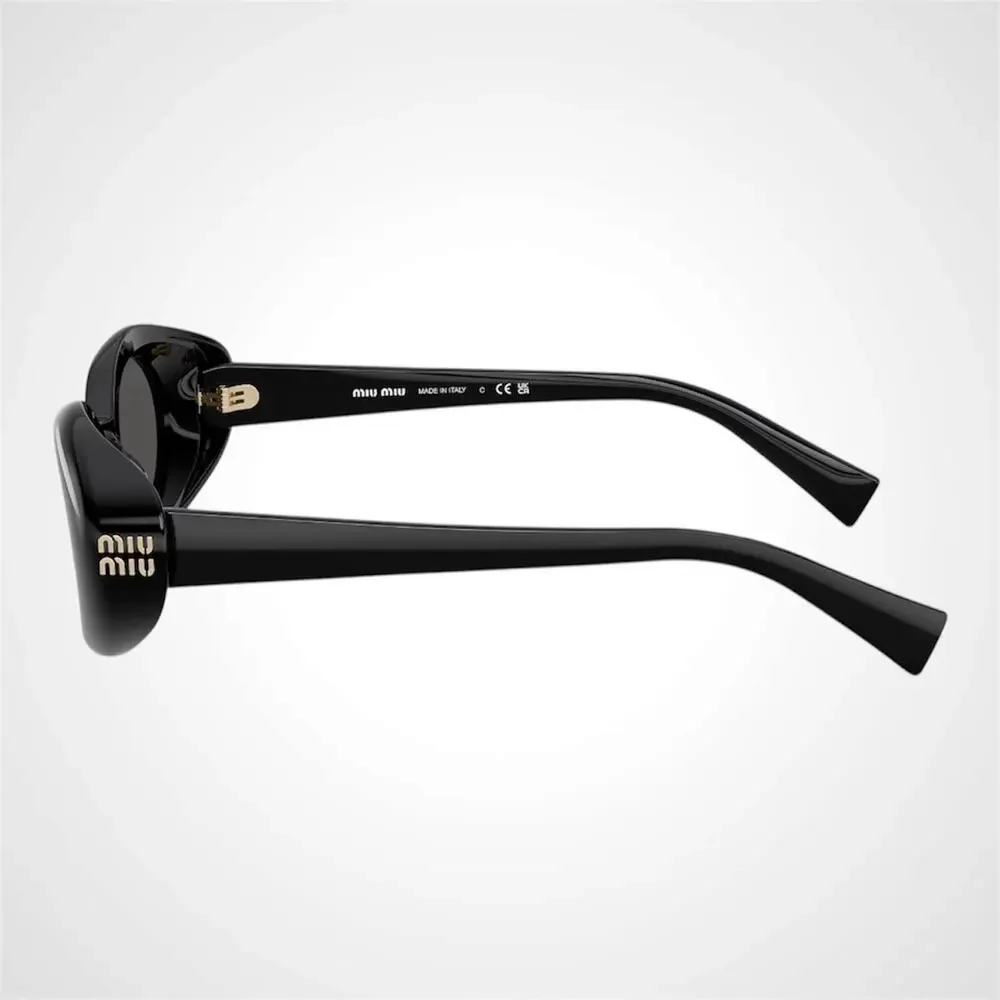 New MIU MIU Sunglasses Black Oval Womens Reverie Gold Grey Lens